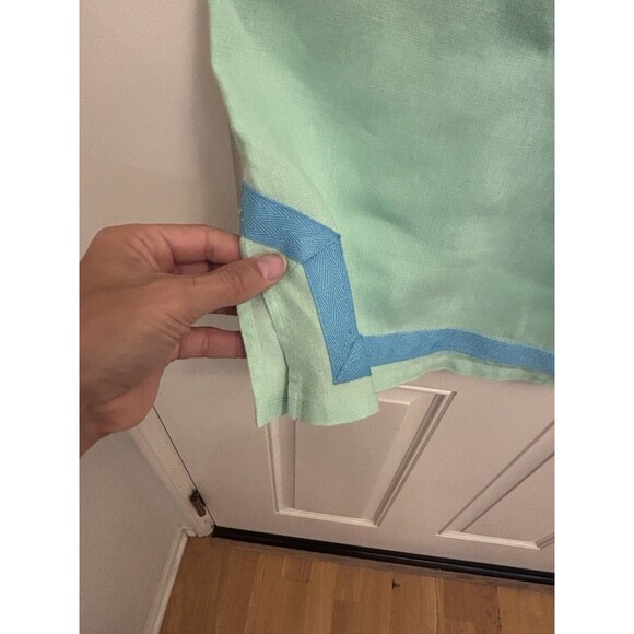 Sail To Sable Blue Green Preppy Resort Dress Size medium 100% linen elevated - Picture 4 of 9